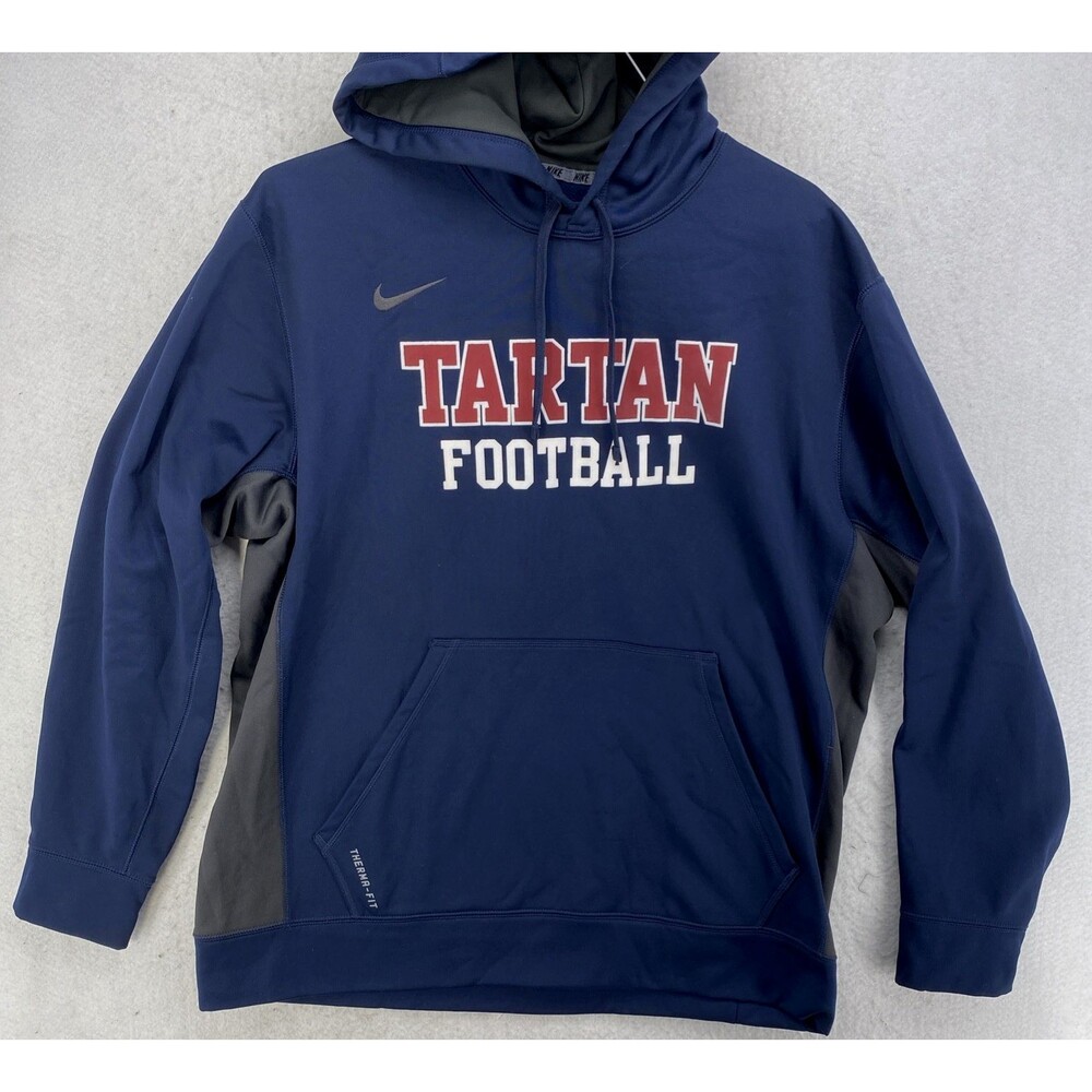 Nike Therma-Fit Tartan Football Hoodie Navy Blue Pullover Sweatshirt Men Size XL - Picture 5 of 6
